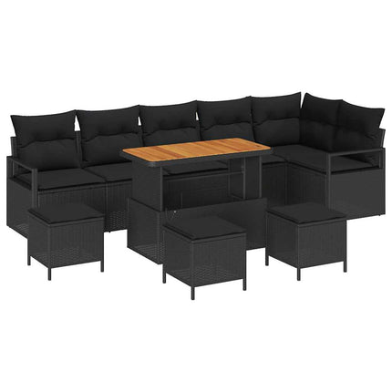 Trädgårdsoffset med kudde 10 pcs Svart Poly rattan