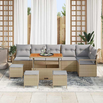 Trädgårdsoffset med kudde 10 pcs Beige Poly rattan