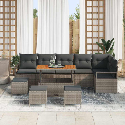 Trädgårdsoffset med kudde 10 pcs Grå Poly rattan