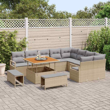 Trädgårdsoffset med kudde 12 pcs Beige konstrotting