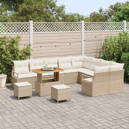 Trädgårdsoffset med kudde 12 pcs Beige konstrotting