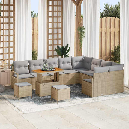 Trädgårdsoffset med kudde 12 pcs Beige konstrotting