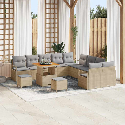 Trädgårdsoffset med kudde 13 pcs Beige konstrotting