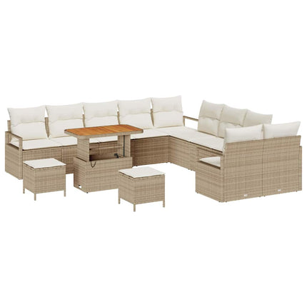 Trädgårdsoffset med kudde 13 pcs Beige konstrotting
