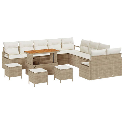 Trädgårdsoffset med kudde 14 pcs Beige konstrotting