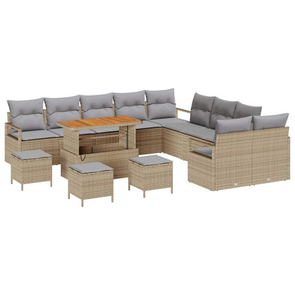 Trädgårdsoffset med kudde 14 pcs Beige konstrotting
