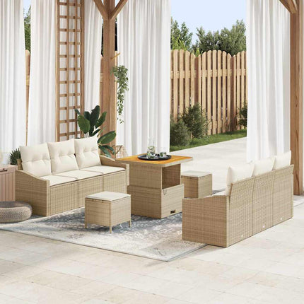 Trädgårdsoffset med kudde 9 pcs Beige konstrotting