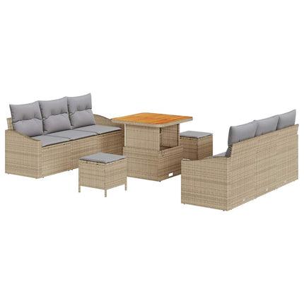 Trädgårdsoffset med kudde 9 pcs Beige konstrotting