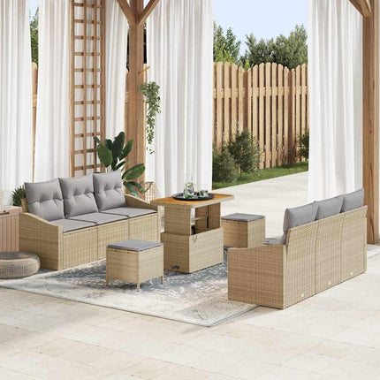 Trädgårdsoffset med kudde 9 pcs Beige konstrotting