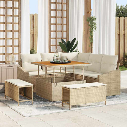 Trädgårdsoffset med kudde 8 pcs Beige konstrotting