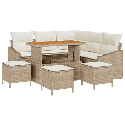 Trädgårdsoffset med kudde 9 pcs Beige konstrotting