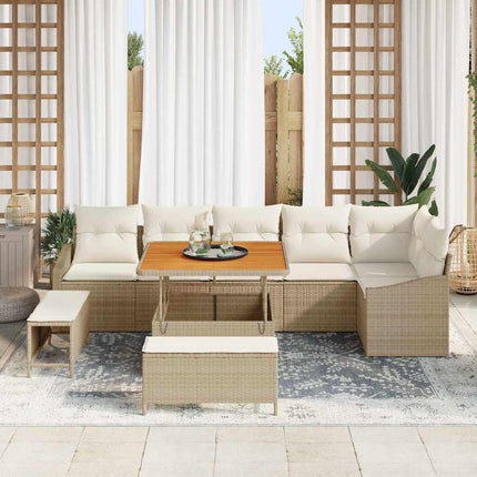 Trädgårdsoffset med kudde 9 pcs Beige konstrotting