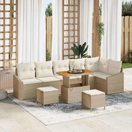 Trädgårdsoffset med kudde 9 pcs Beige konstrotting