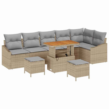 Trädgårdsoffset med kudde 9 pcs Beige konstrotting