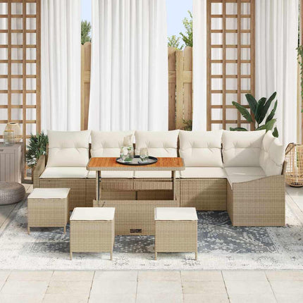 Trädgårdsoffset med kudde 10 pcs Beige konstrotting