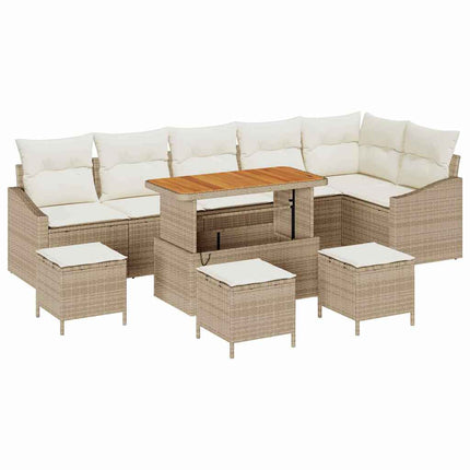 Trädgårdsoffset med kudde 10 pcs Beige konstrotting