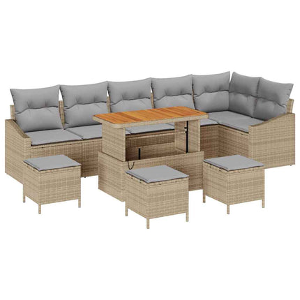 Trädgårdsoffset med kudde 10 pcs Beige konstrotting