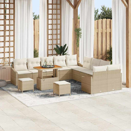 Trädgårdsoffset med kudde 13 pcs Beige konstrotting