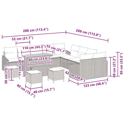 Trädgårdsoffset med kudde 14 pcs Grå konstrotting