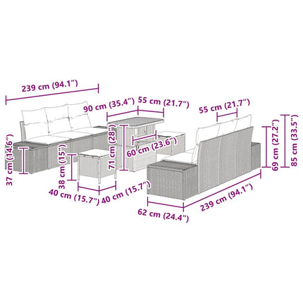 Trädgårdsoffset med kudde 9 pcs Svart konstrotting