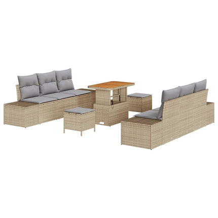 Trädgårdsoffset med kudde 9 pcs Beige konstrotting