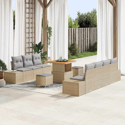 Trädgårdsoffset med kudde 10 pcs Beige konstrotting