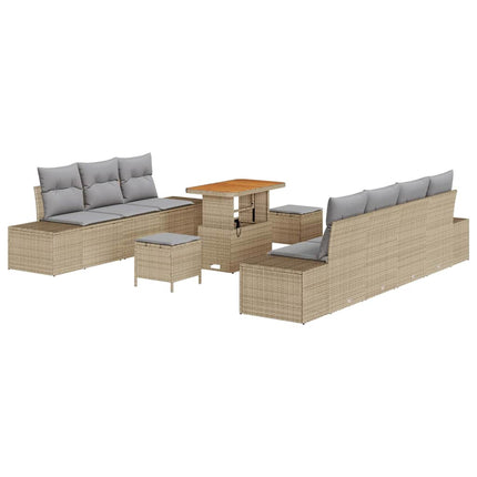 Trädgårdsoffset med kudde 10 pcs Beige konstrotting