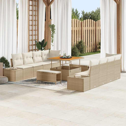 Trädgårdsoffset med kudde 11 pcs Beige konstrotting