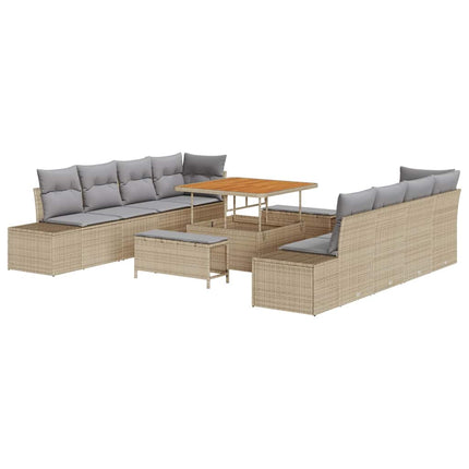 Trädgårdsoffset med kudde 11 pcs Beige konstrotting
