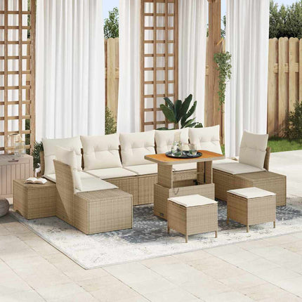 Trädgårdsoffset med kudde 10 pcs Beige konstrotting