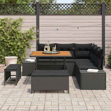 Trädgårdsoffset med kudde 8 pcs Svart konstrotting