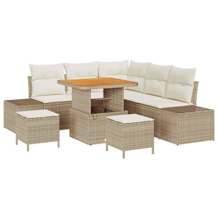 Trädgårdsoffset med kudde 8 pcs Beige konstrotting
