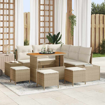 Trädgårdsoffset med kudde 9 pcs Beige konstrotting