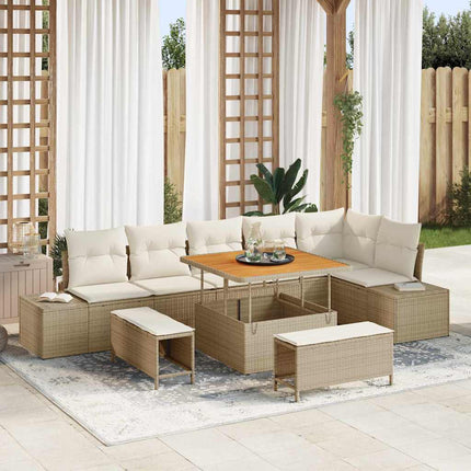 Trädgårdsoffset med kudde 9 pcs Beige konstrotting