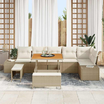 Trädgårdsoffset med kudde 9 pcs Beige konstrotting