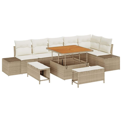 Trädgårdsoffset med kudde 9 pcs Beige konstrotting