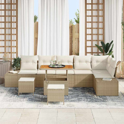 Trädgårdsoffset med kudde 9 pcs Beige konstrotting