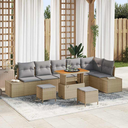 Trädgårdsoffset med kudde 9 pcs Beige konstrotting
