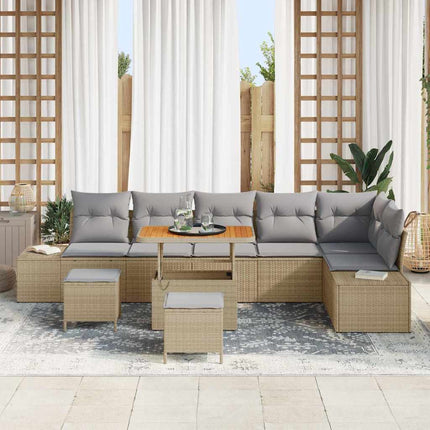 Trädgårdsoffset med kudde 9 pcs Beige konstrotting
