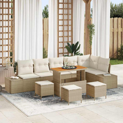 Trädgårdsoffset med kudde 10 pcs Beige konstrotting