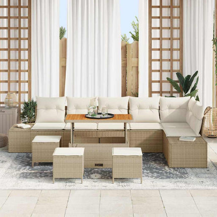 Trädgårdsoffset med kudde 10 pcs Beige konstrotting