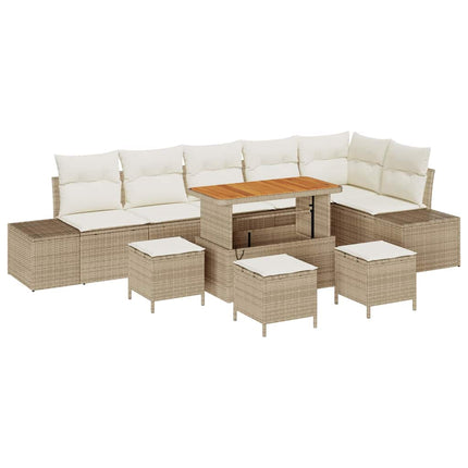 Trädgårdsoffset med kudde 10 pcs Beige konstrotting