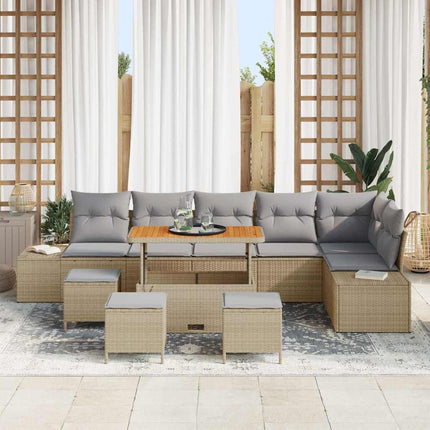 Trädgårdsoffset med kudde 10 pcs Beige konstrotting