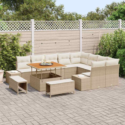 Trädgårdsoffset med kudde 12 pcs Beige konstrotting