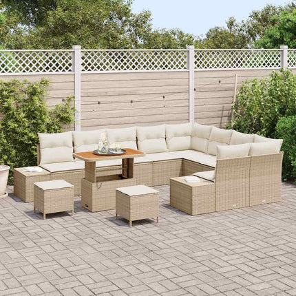 Trädgårdsoffset med kudde 12 pcs Beige konstrotting