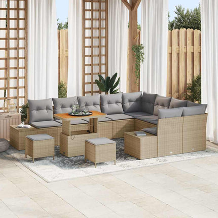 Trädgårdsoffset med kudde 12 pcs Beige konstrotting