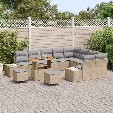 Trädgårdsoffset med kudde 12 pcs Beige konstrotting