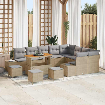 Trädgårdsoffset med kudde 13 pcs Beige konstrotting
