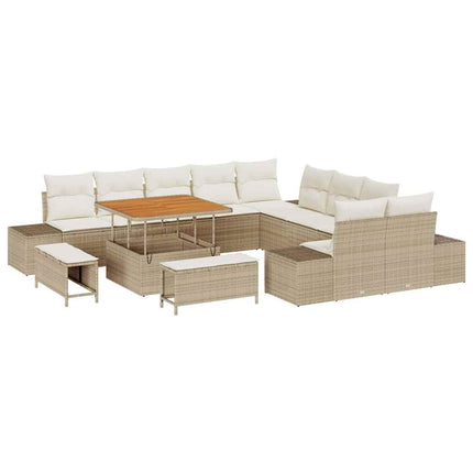 Trädgårdsoffset med kudde 13 pcs Beige konstrotting