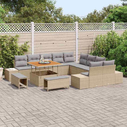 Trädgårdsoffset med kudde 13 pcs Beige konstrotting